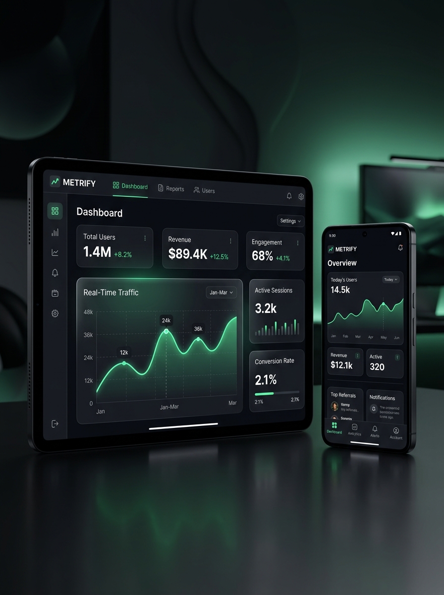 Metrify Analytics - SaaS Platform & App Mockup